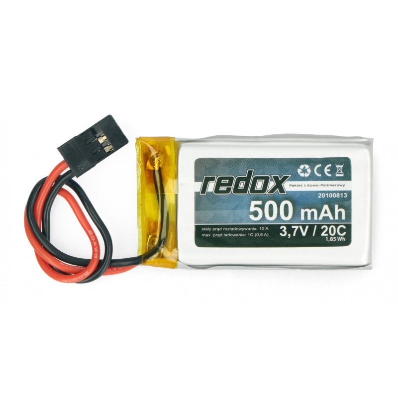 Li-Pol Redox 500mAh 3.7V 20C package (with JR connector)