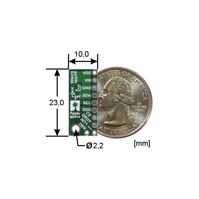 L3GD20H 3-axis, digital I2C SPI gyroscope - Pololu 2129