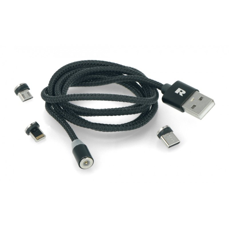 Kabel USB magnetyczny 3w1 microUSB, USB typu C, Lightning 100
