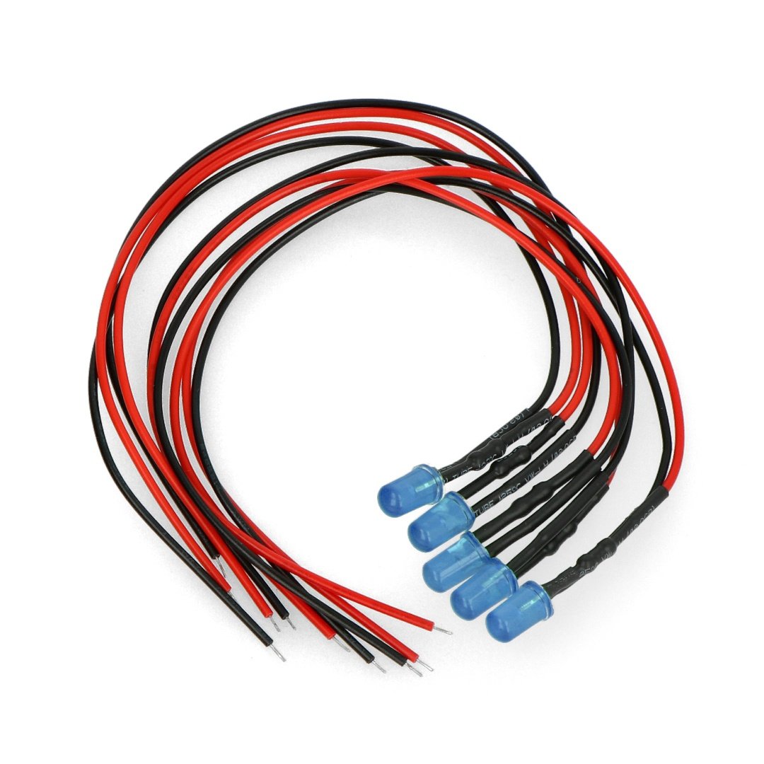 5mm 12V LED with resistor and wire - blue - 5pcs.