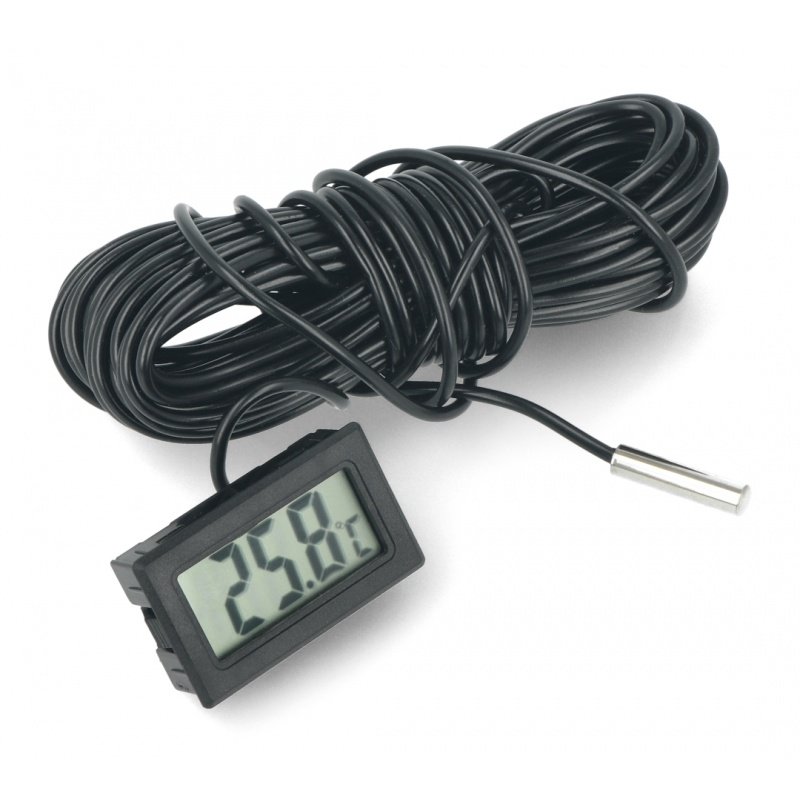 Digital LCD Temperature Meter Home Room Black Thermometer With 1m Sensor Wire 