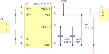 Schemat podłączenia czujnika prądu ACS714