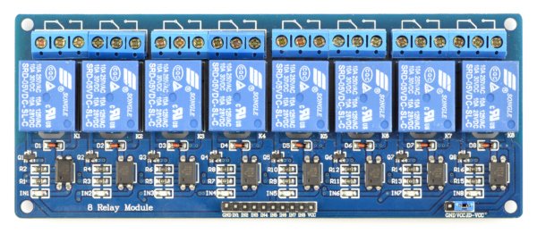 Relays module, 8 channels with opto-isolation - 10A / 250VAC contacts - 5V coil - blue