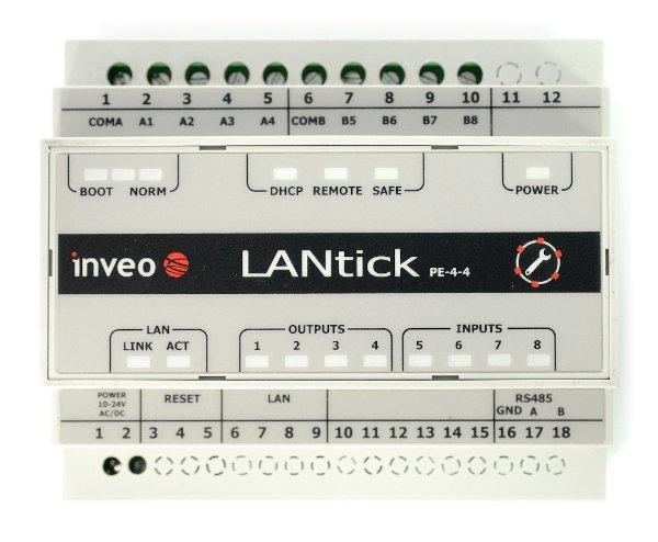 Inveo LanTick Pro PE-4-4 - moduł przekaźników IoT sterowany przez Internet