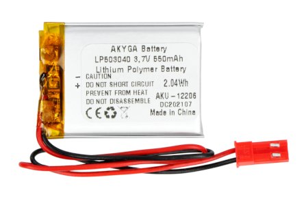 Akumulator Li-Pol Akyga 3,7V 1S 190mAh konektor+gniazdo 2,54 JST - 2 piny