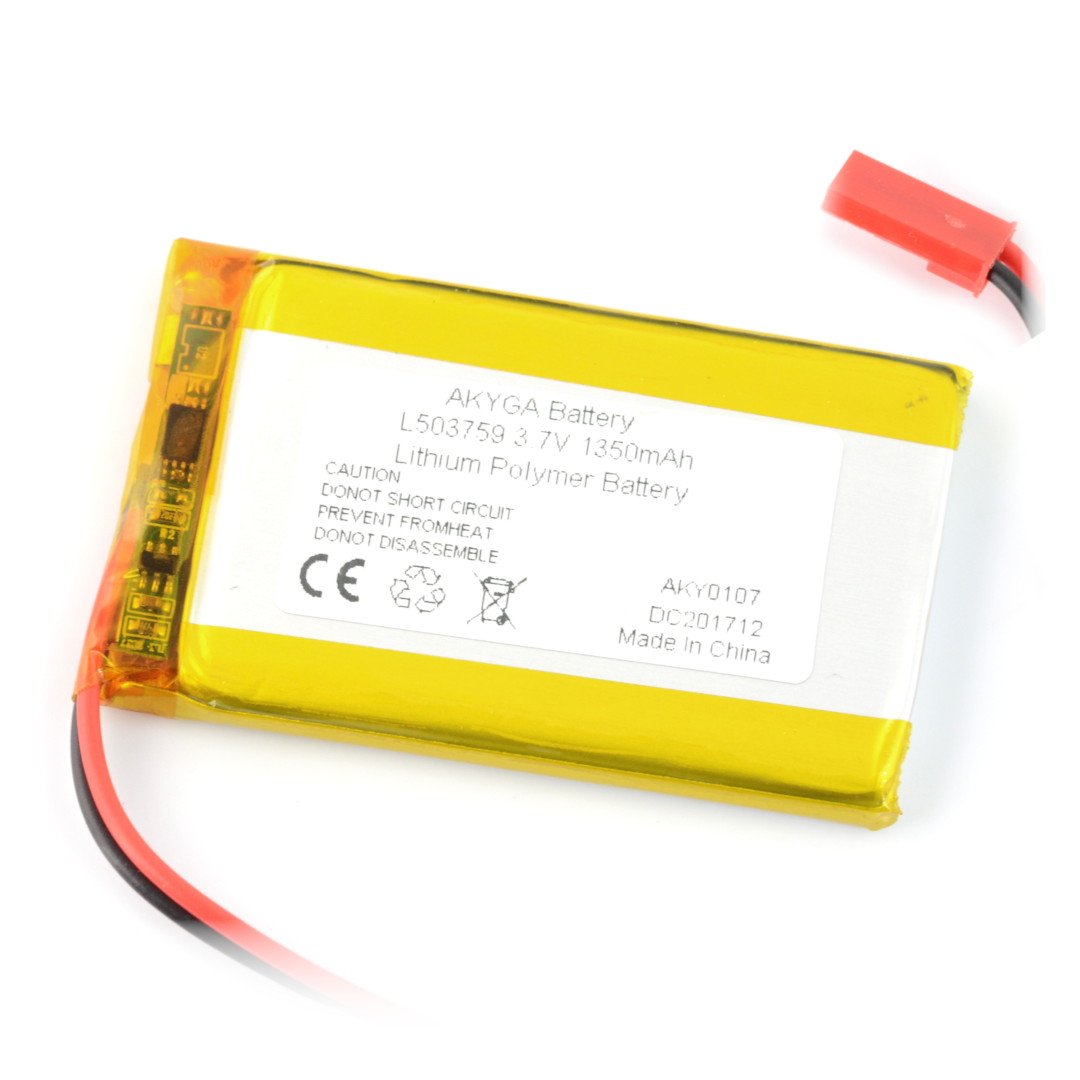 Akumulator Li-Pol Akyga 1350mAh 1S 3,7V - złącze JST-BEC + gniazdo