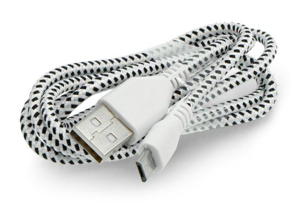 MicroUSB B - A 2.0 cable, white nylon braid - 1m