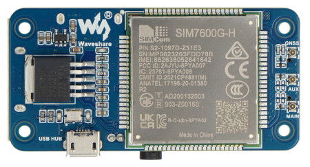 SIM7600G-H 4G HAT (B) - GNSS / LTE 4G / 3G / 2G overlay for Raspberry Pi - Waveshare 19485