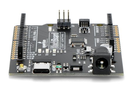 The SparkFun BlackBoard C board has a USB type C connector and a DC connector.