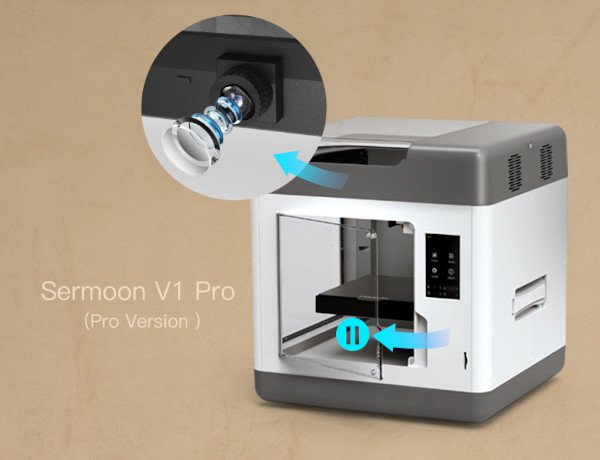 Wersja Pro drukarki Sermoon V1 posiada czujnik otwarcia drzwi