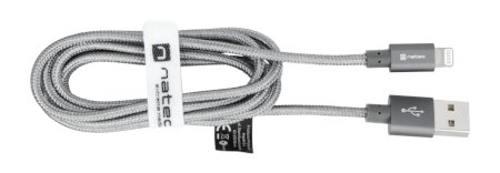 Natec USB A - Lightning cable for iPhone / iPad / iPod (MFI) - gray, textile braid - 1.5m