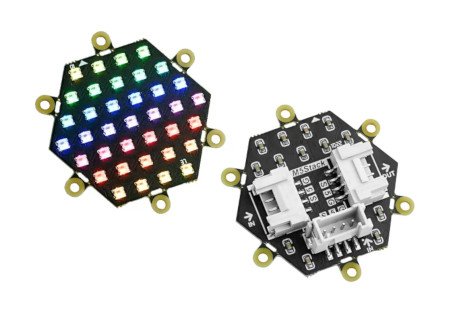 Neo Hex - hexagonal plate with 37x LED RGB diodes - front and back view.