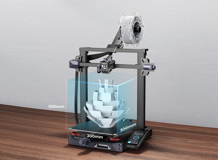 The Ender-3 S1 Plus allows you to print models up to 300 x 300 x 300 mm