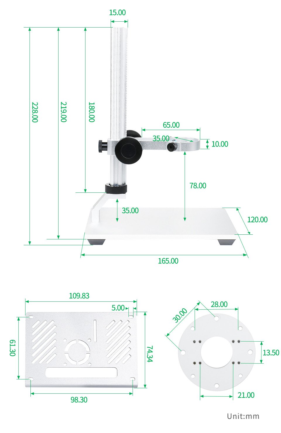 The dimensions of the microscope holder
