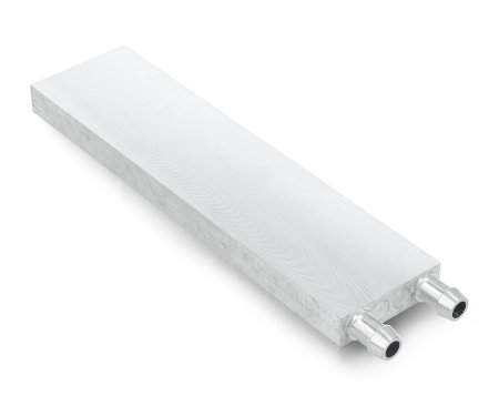 A water block for cooling lies on a white background.