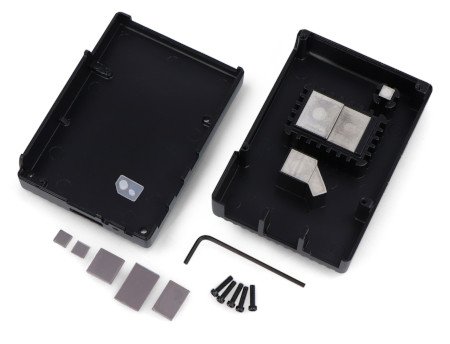 Components of the raspberry pi 5 case kit.