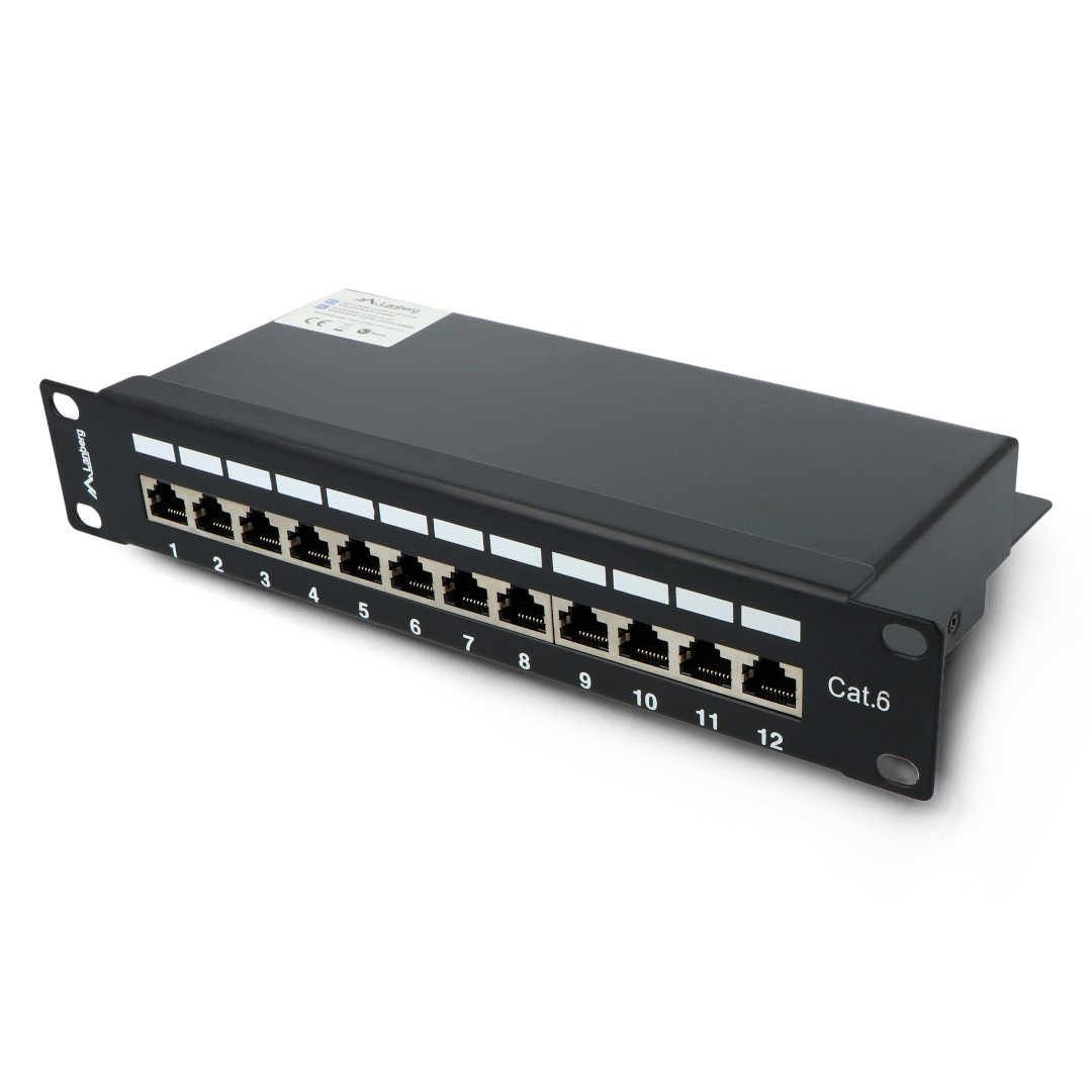 Patch Panel 12-port shielded - for 10'' server racks - 1U cat. 6 FTP - black - Lanberg PPF6-9012-B
