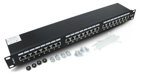 Patch Panel 24-port shielded - for 19'' server racks - 1U cat. 5e FTP - black - Lanberg PPS5-1024-B