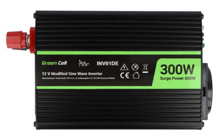 DC/AC step-up converter Green Cell 12VDC/230VAC 300W/600W - with modified sine wave - car