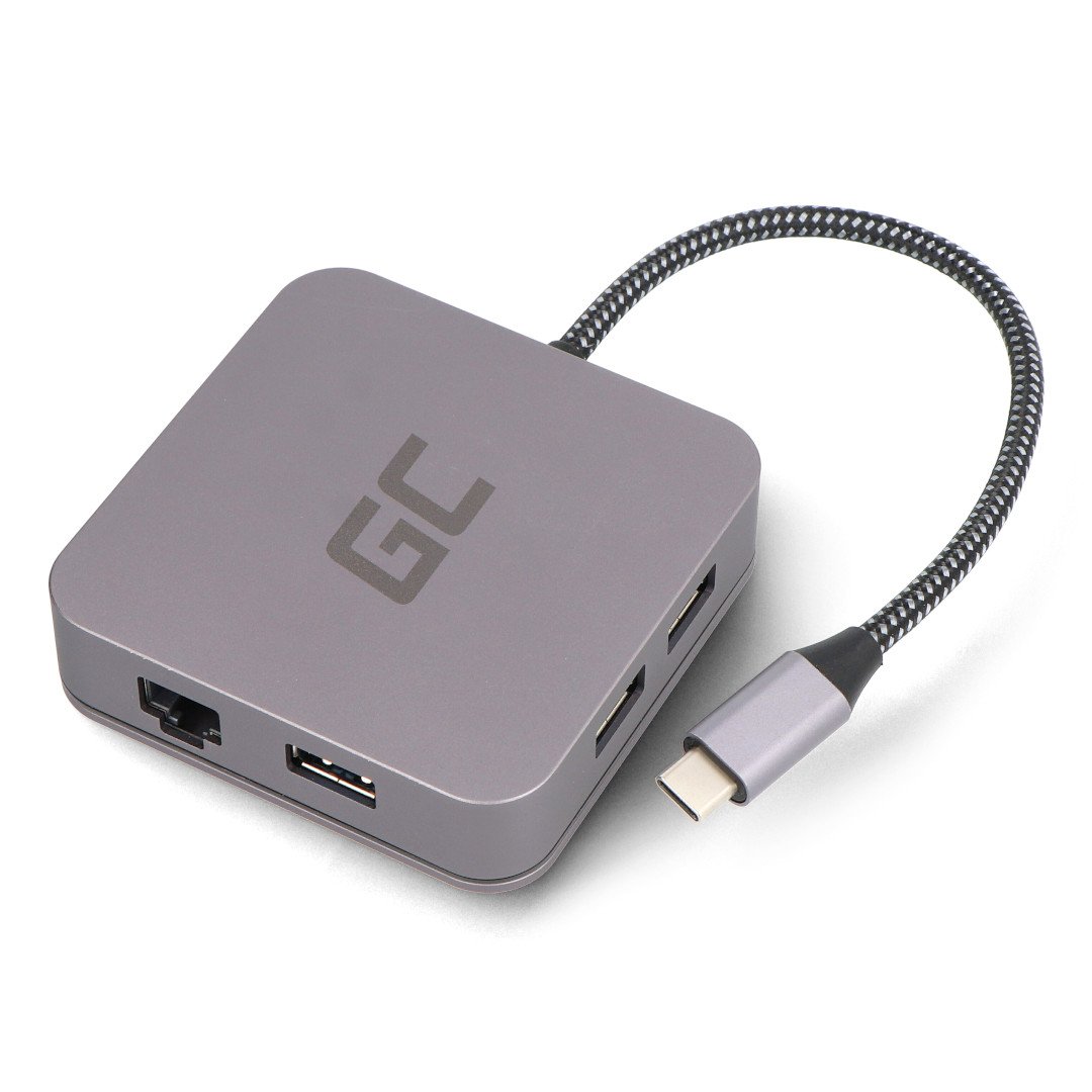 GC HUB2 6in1 adapter - USB Type C - 3 x USB 3.0 / HDMI / Ethernet / USB Type C - PD 87 W - Green Cell AK61