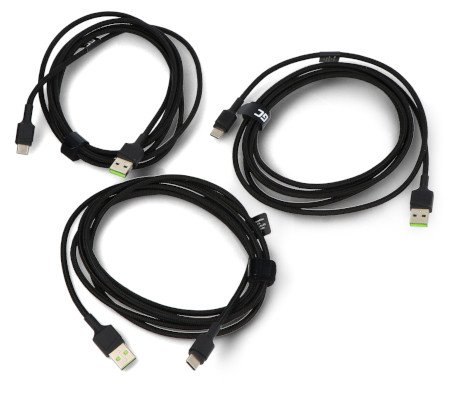 Set of 3 x GC Ray USB A - USB C cables with LED backlight - Ultra Charge / QC 3.0 - 2 m - Green Cell