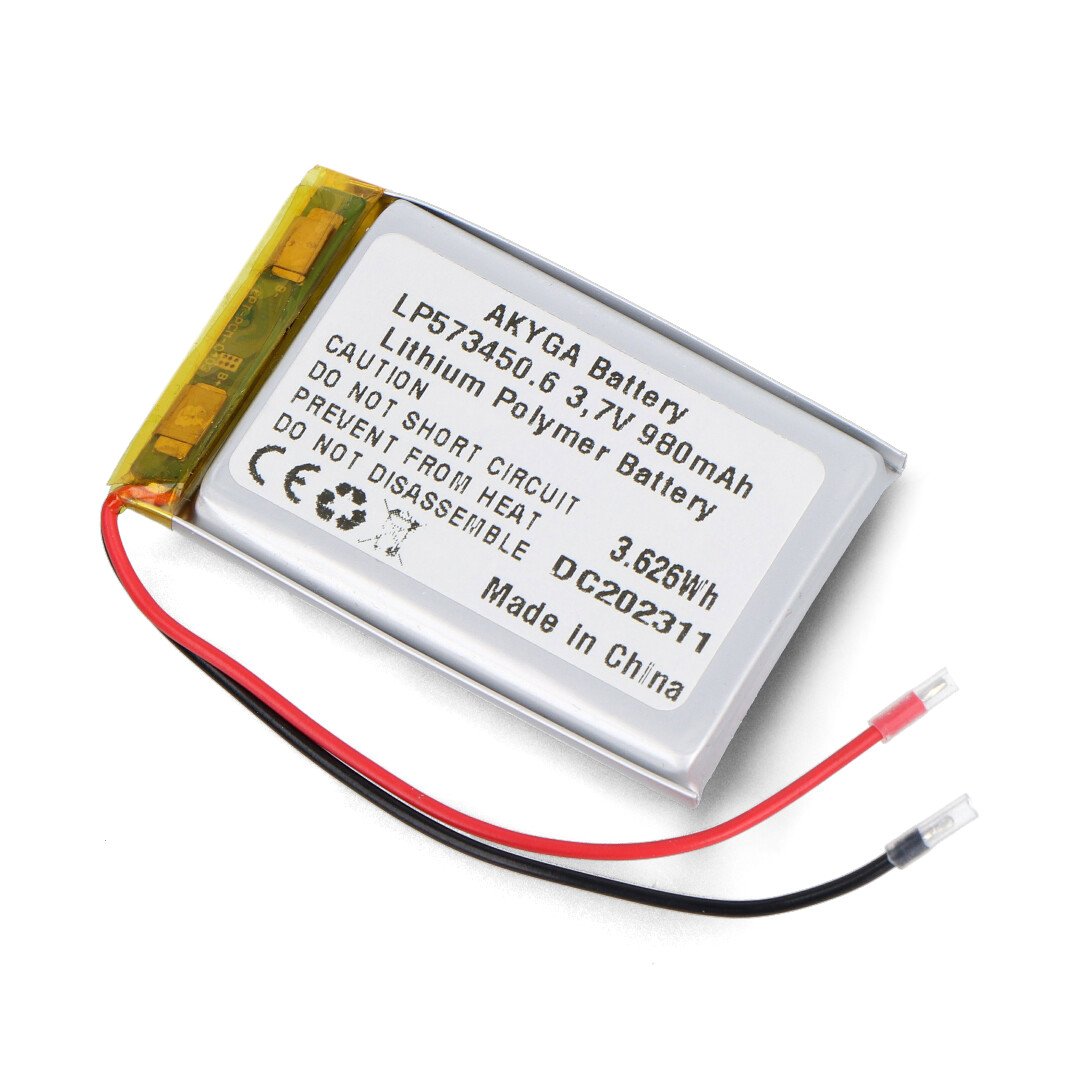 Li-Pol Akyga 980 mAh 1S 3.7 V battery - 80 mm cables - 50 x 34 x 5.7 mm