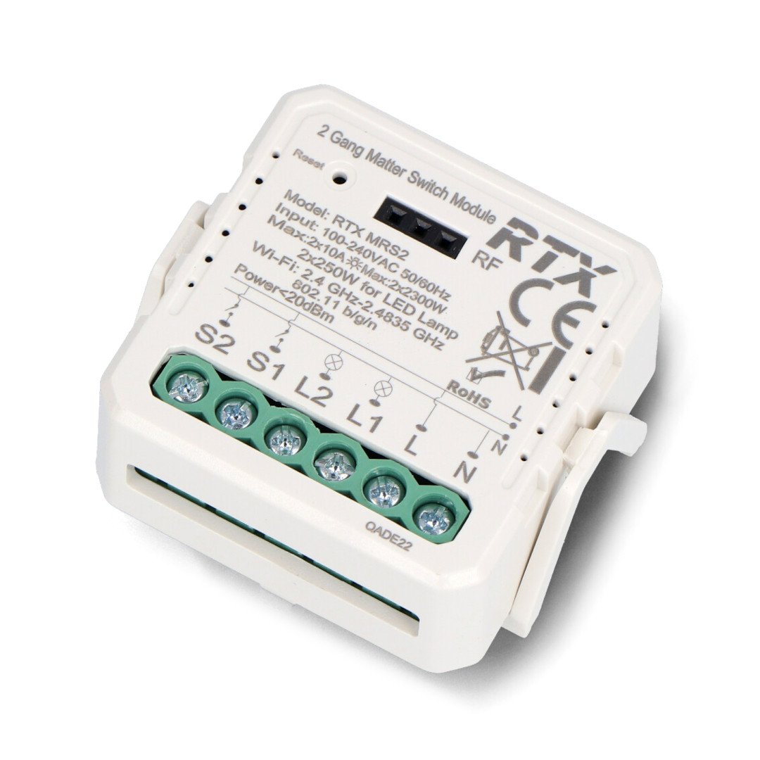 2-channel 10A flush-mount relay - WiFi - Matter - Android/iOS application - RTX MRS2