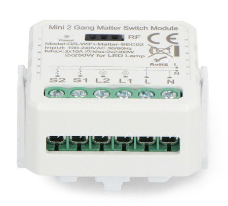 2-channel 10A flush-mount relay - WiFi - Matter - Android/iOS application - RTX MRS2