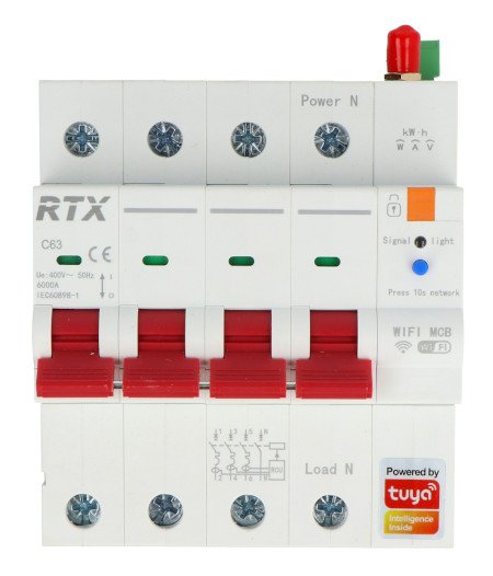 Tuya - 3-phase WiFi fuse with energy meter - 4 P 16 A - RTX WCB16-4P