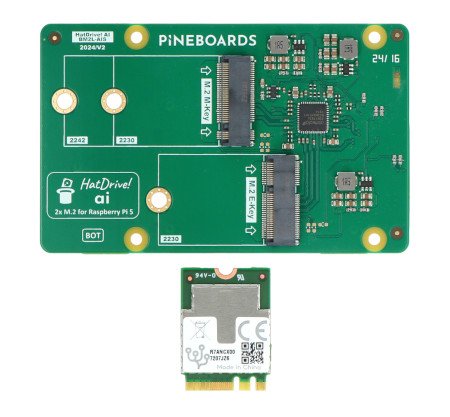 Pinebaords HatDrive! AI - NVMe 2230, 2242 adapter with Coral Edge TPU for Raspberry Pi 5