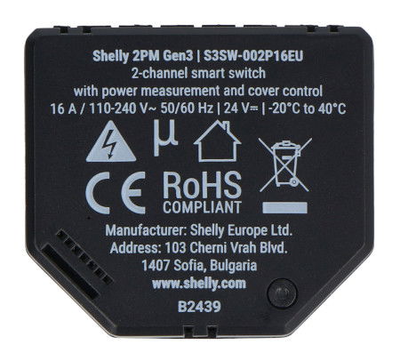 Shelly Plus 2PM Gen3 - 2-channel flush-mounted relay / roller shutter controller WiFi 230V - Android / iOS application