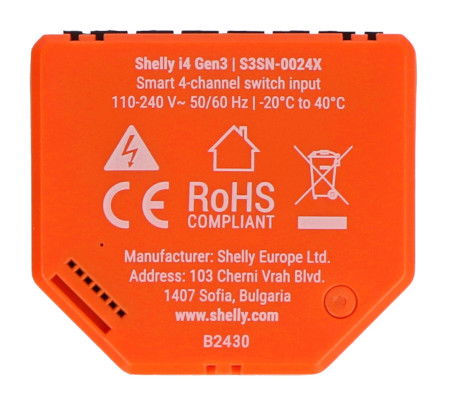 Shelly i4 Gen3 - 4-Channel WiFi Scene Controller