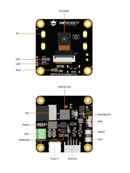 AI Camera Module ESP32-S3 - OV3660 2MPx - WiFi / Bluetooth - DFRobot DFR1154