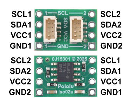 ISO1640 - Bidirectional I2C Isolator - JST SH 4-pin - 3 - 5.5 V / 2.25 - 5.5 V - Pololu 5391