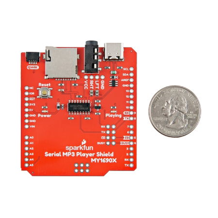 Serial MP3 Player Shield - Shield for Arduino - SparkFun DEV-28021
