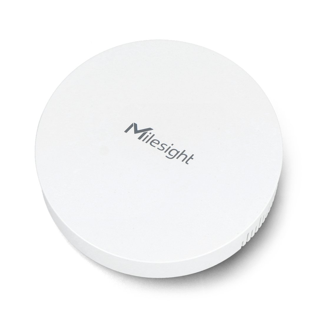 The white and round Lorawan mini switchboard lies on a white background.