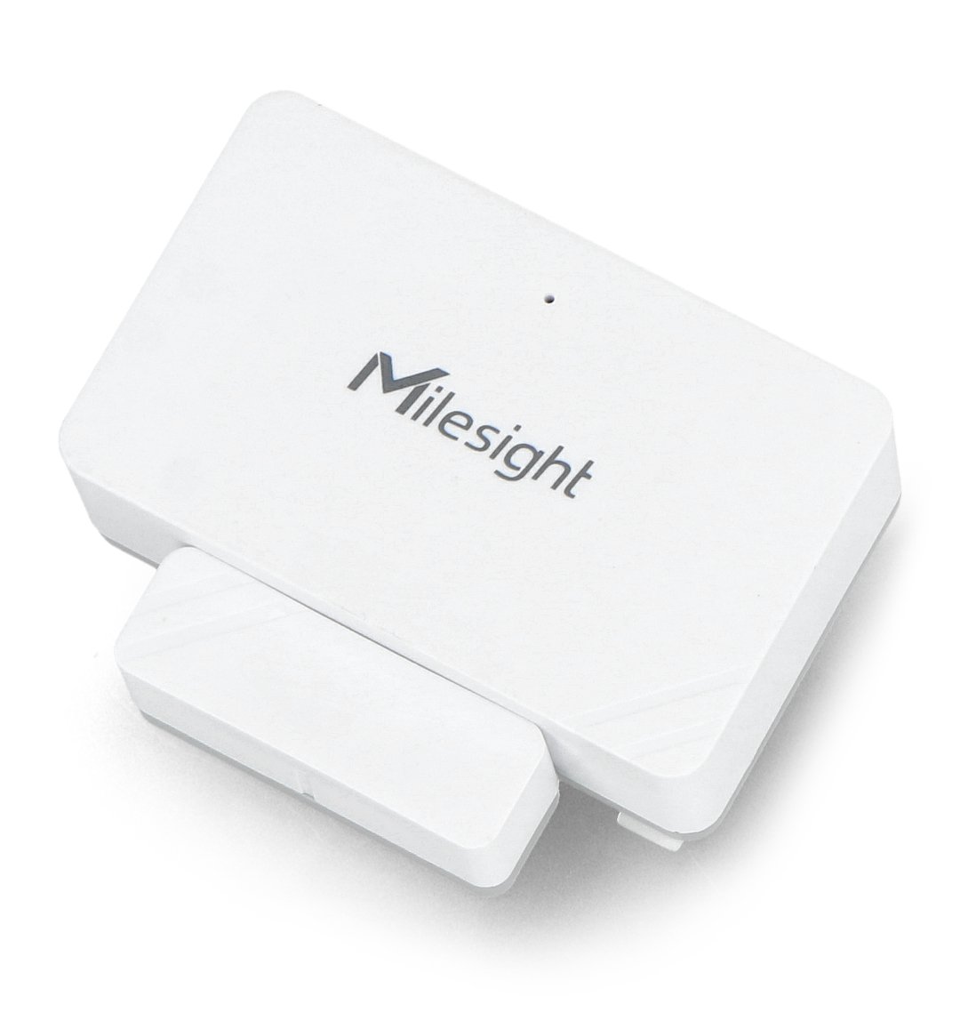 The Milesight door and window sensor lies on a white background.