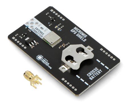 The black GPS cover for MicroMis Base v1 lies on a white background along with the connector.