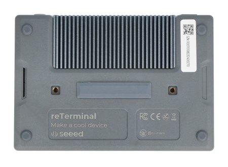 The reTerminal device with touch screen is upside down on a white background.