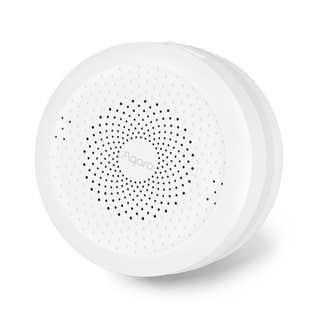 A round and white network gateway lies on a white background.