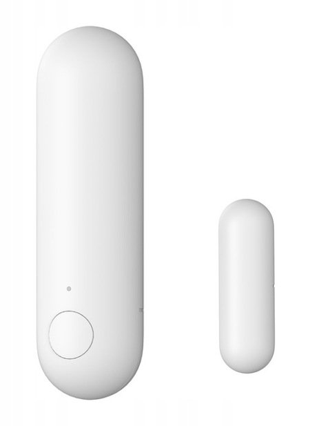 The white door and window opening sensor lies on a white background.