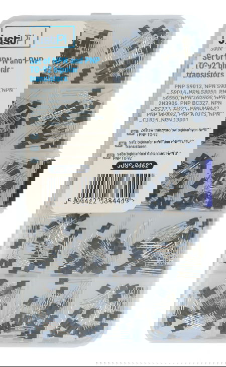 Set of NPN and PNP TO-92 bipolar transistors - 15 values - E49 - 300 pcs. - justPi