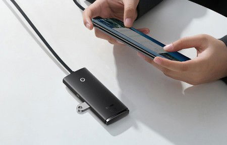 Adapter 4in1 Hub USB Type-C - 4x USB Type-A 3.0 - black - Baseus Lite Series 4-Port