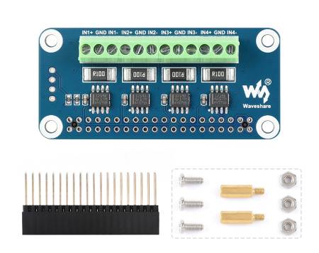 4-Channel Current, Voltage and Power Monitoring HAT for Raspberry Pi - I2C / SMBus - Waveshare 17539