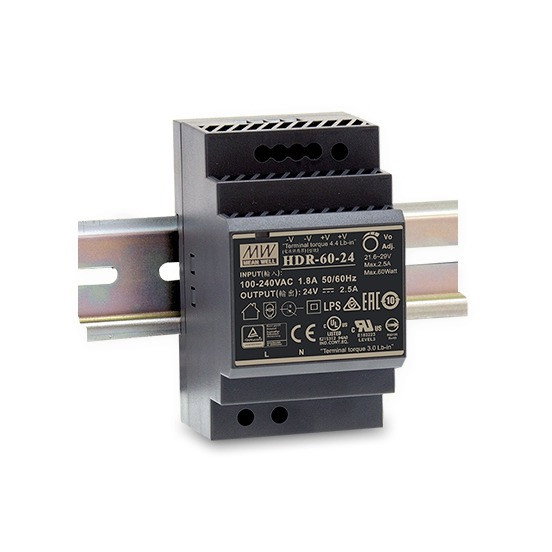 Power supply Mean Well HDR-60-24 for DIN rail - 24V / 2.5A / 60W